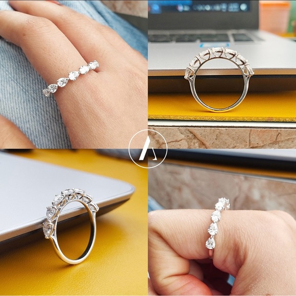 Pear Cut Moissanite Half Eternity Band - Picture 8 of 9